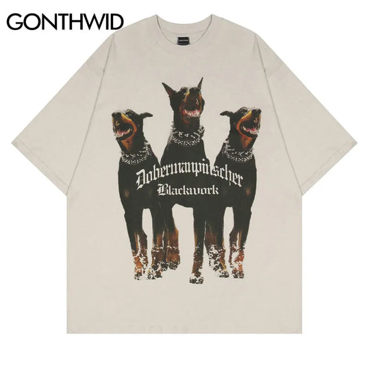 Doberman Dog Graphic Print Oversized T-Shirt