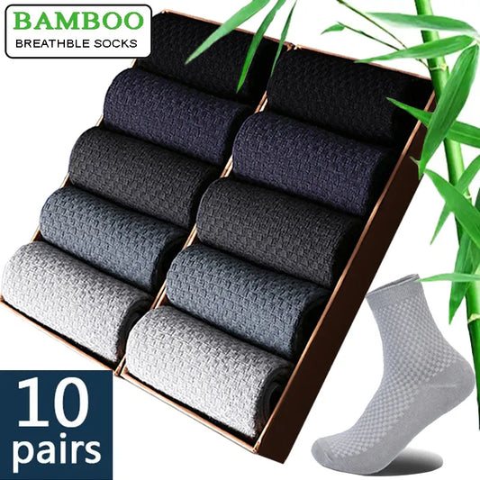 10 Pairs/Lot Men's Bamboo Fiber Socks 2023 New Compression Autumn Long Black