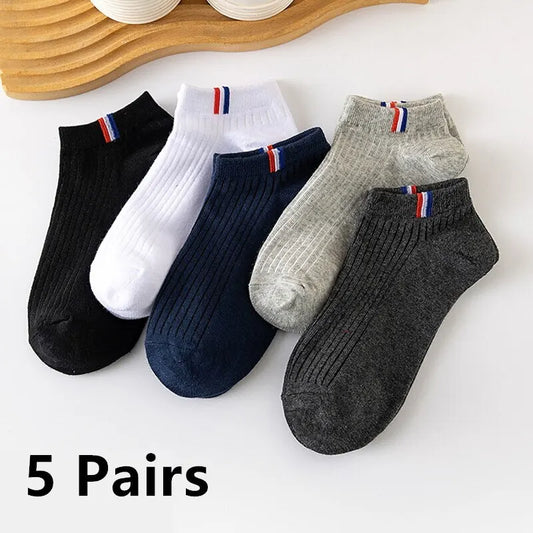 5 Pairs Thin Boat Socks Summer Blending Plain Color