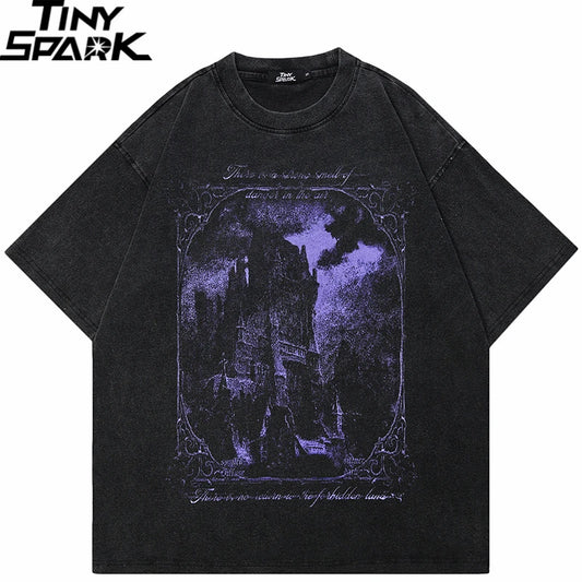 Black T-Shirt Streetwear Vintage Purple Graphic Horror Y2K